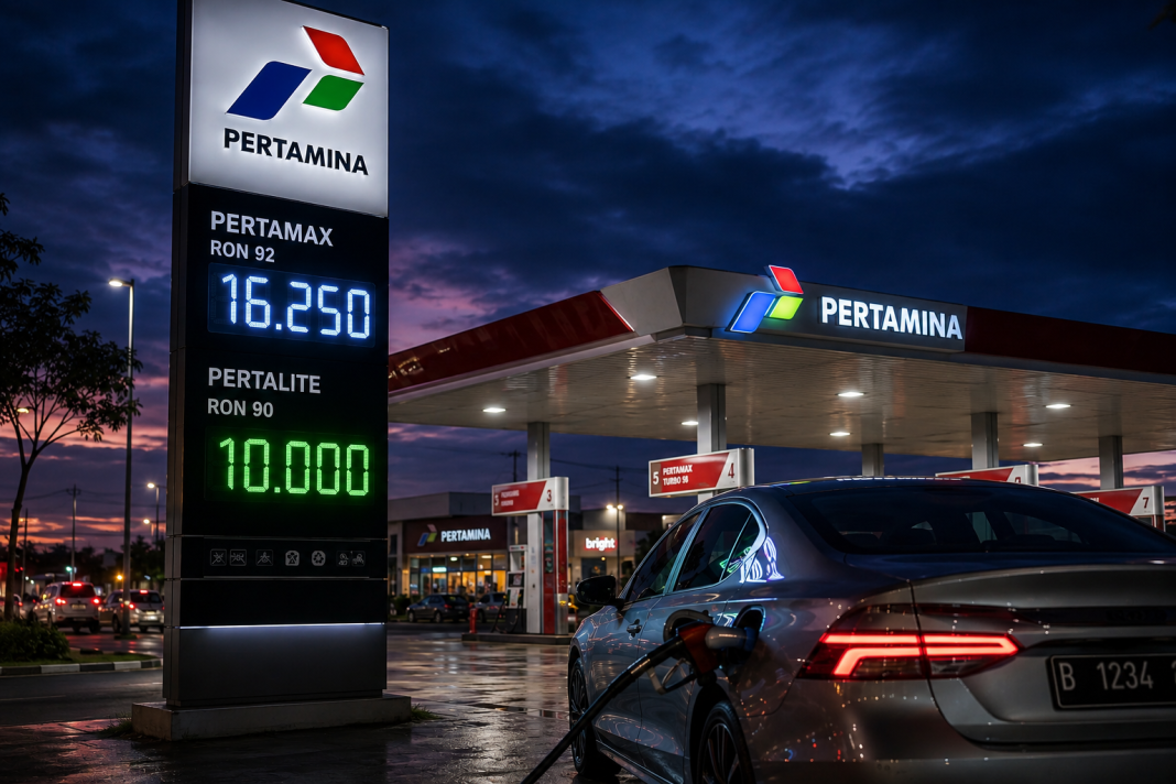 Pengendara mobil mengisi BBM Pertamax di SPBU Pertamina saat penyesuaian harga BBM hari ini